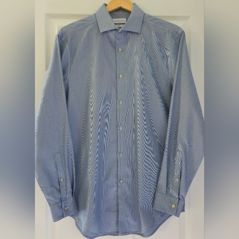 Calvin Klein Men's Striped Blue Dress Shirt